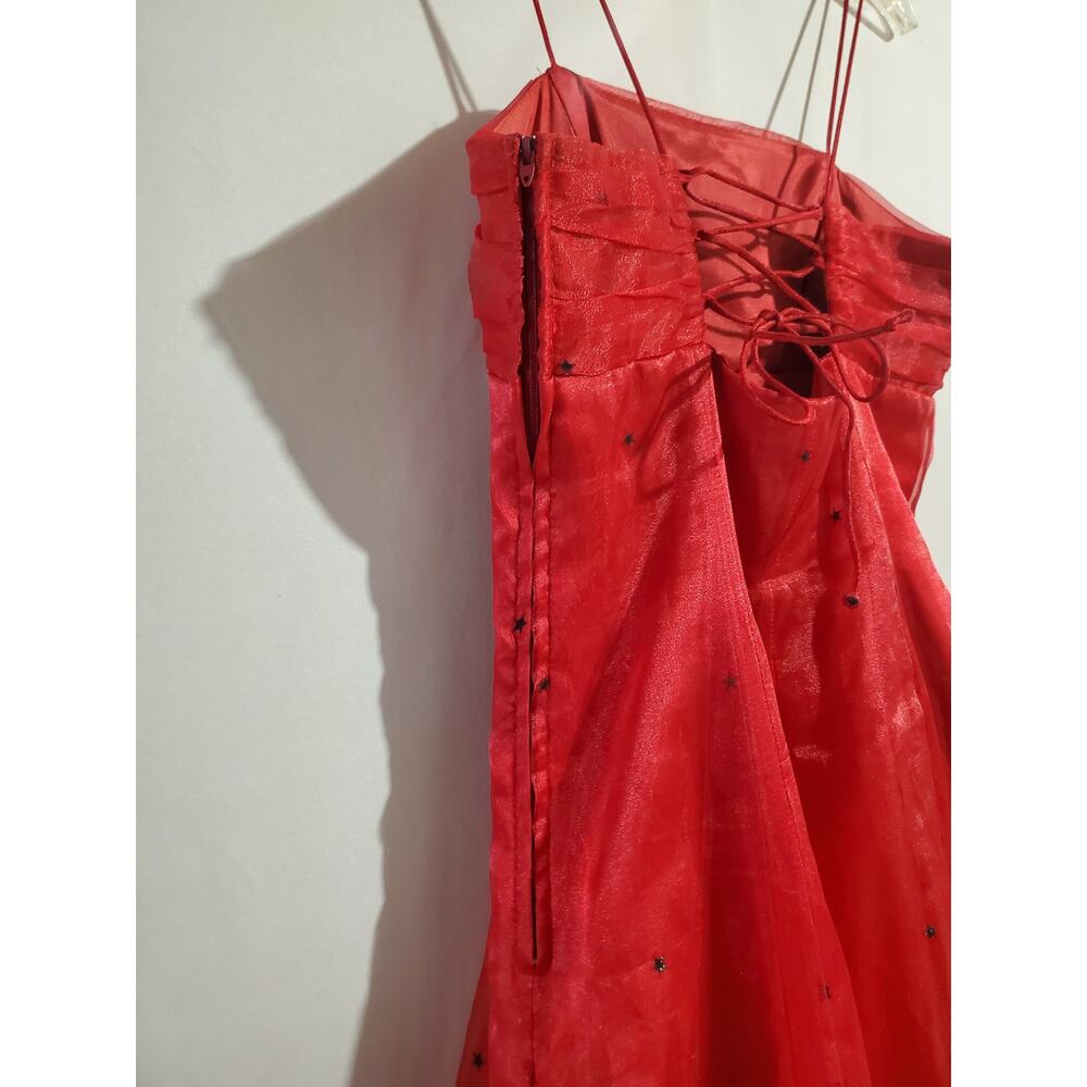 Vtg Y2K Morgan & Co Velvet Glitter Stars Gown 11/12 Red Black Prom Formal Goth - Picture 8 of 15